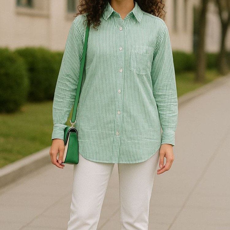alt="شومیز زنانه DETAILS مدل قواره آزاد آستین بلند پارچه لینن کد 001"