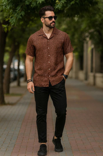 alt="پیراهن مردانه H&M آستین کوتاه یقه انگلیسی نخی کد 025"