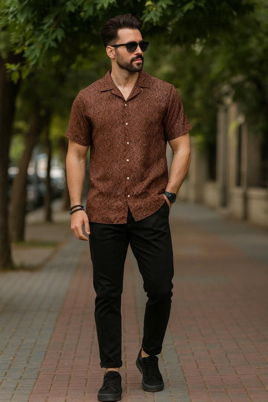 alt="پیراهن مردانه H&M آستین کوتاه یقه انگلیسی نخی کد 025"