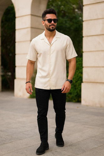 alt="پیراهن مردانه H&M آستین کوتاه یقه انگلیسی نخی کد 028"
